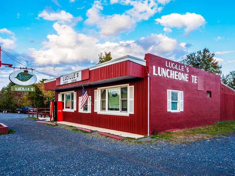 A Red Building Waits Where The Pine Trees Finally Part