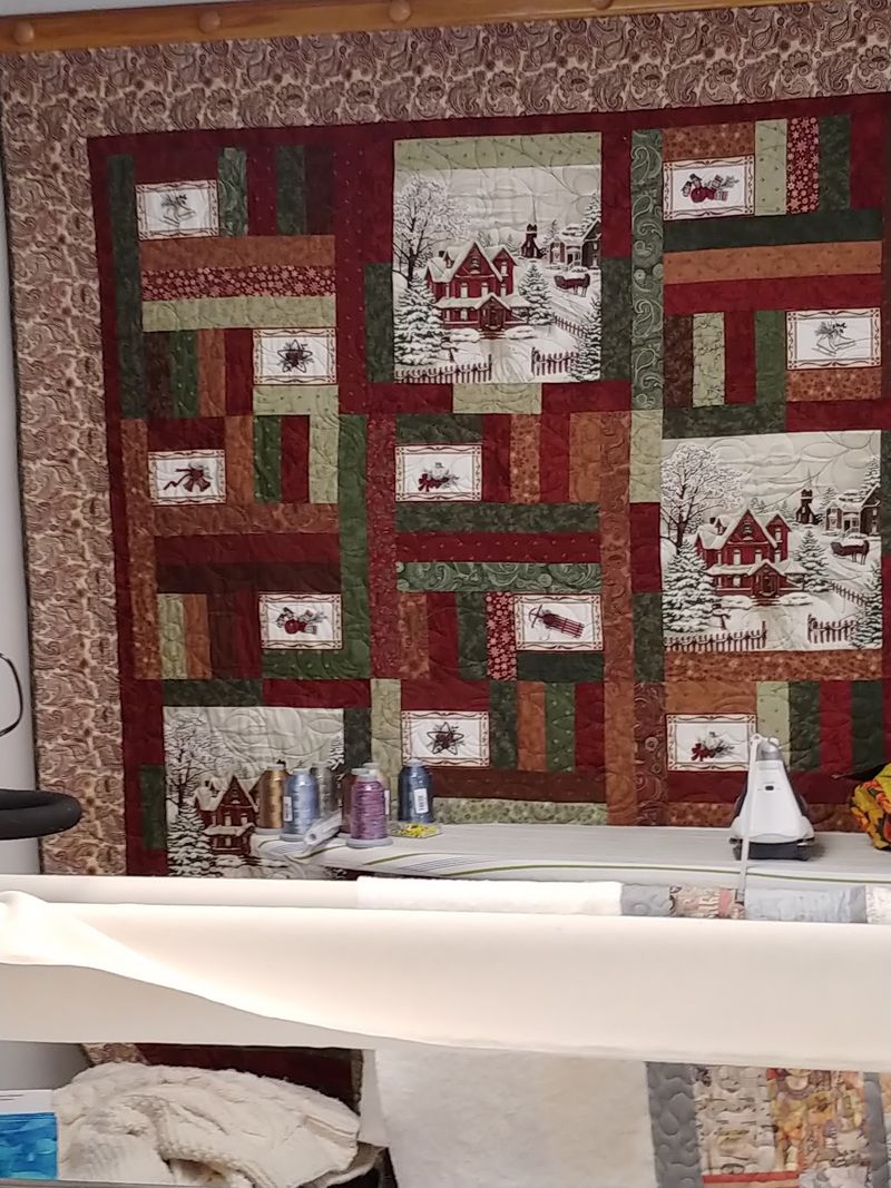 Quilt Samples Hanging Overhead